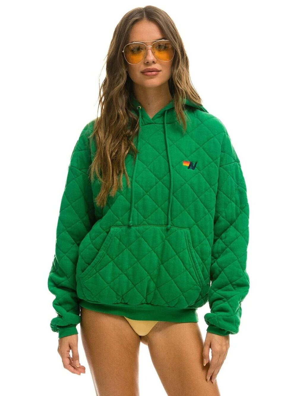 AVIATOR NATION QUILTED RELAXED PULLOVER HOODIE - KELLY GREEN SMALL